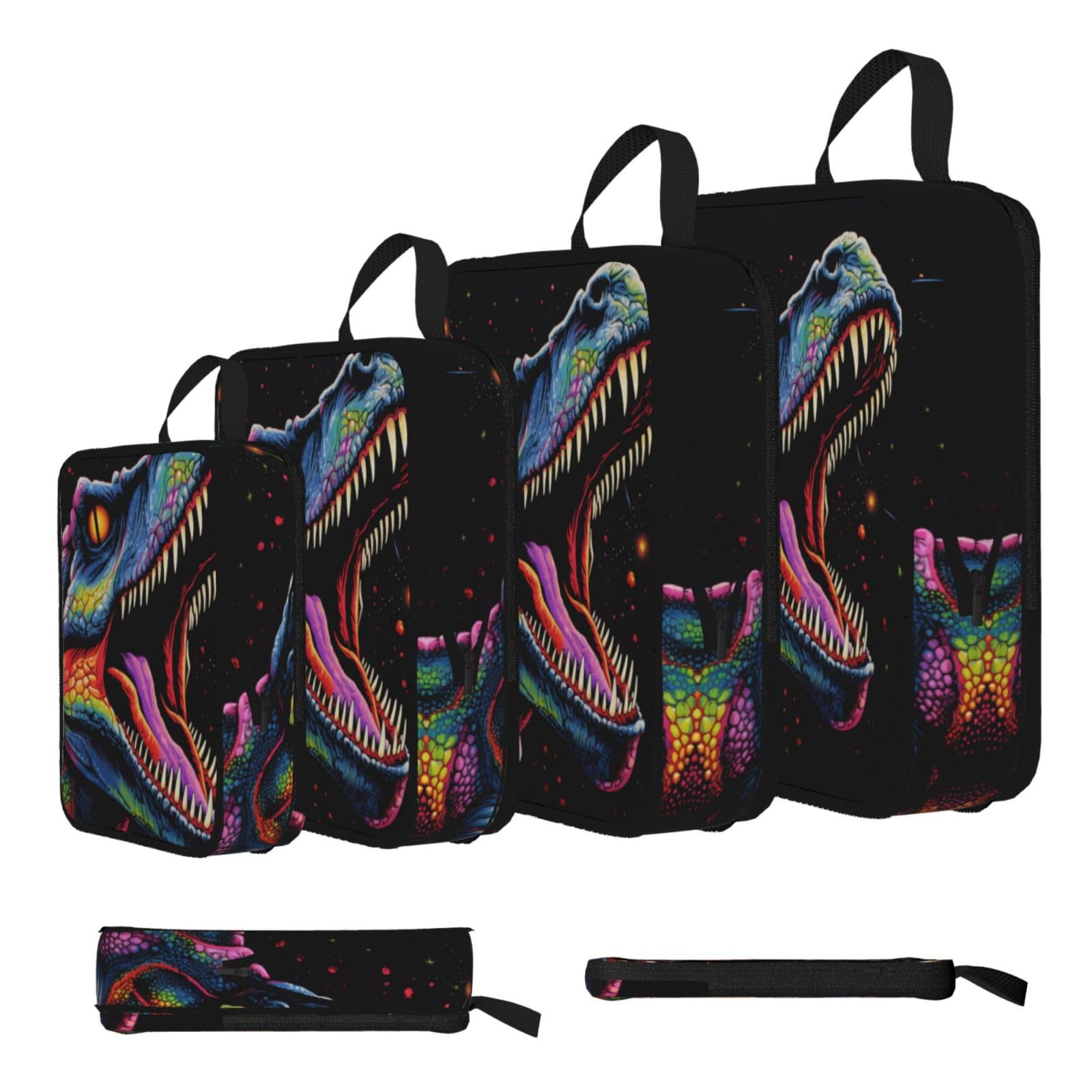 Neon Tyrannosaurus Rex Compression Packing Cubes 4 Piece Set