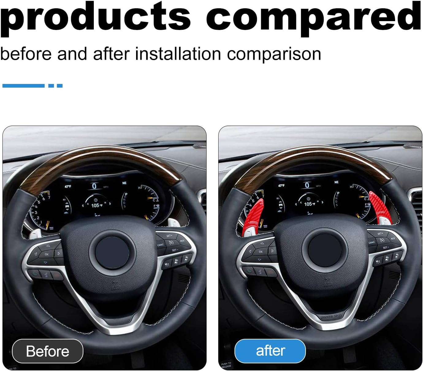 KUNGKIC For Grand Cherokee 2014-2020 ABS Steering Wheel Paddle Shift DSG Extensions Interior Decoration Accessories 2 PCS Red Carbon Fiber Pattern