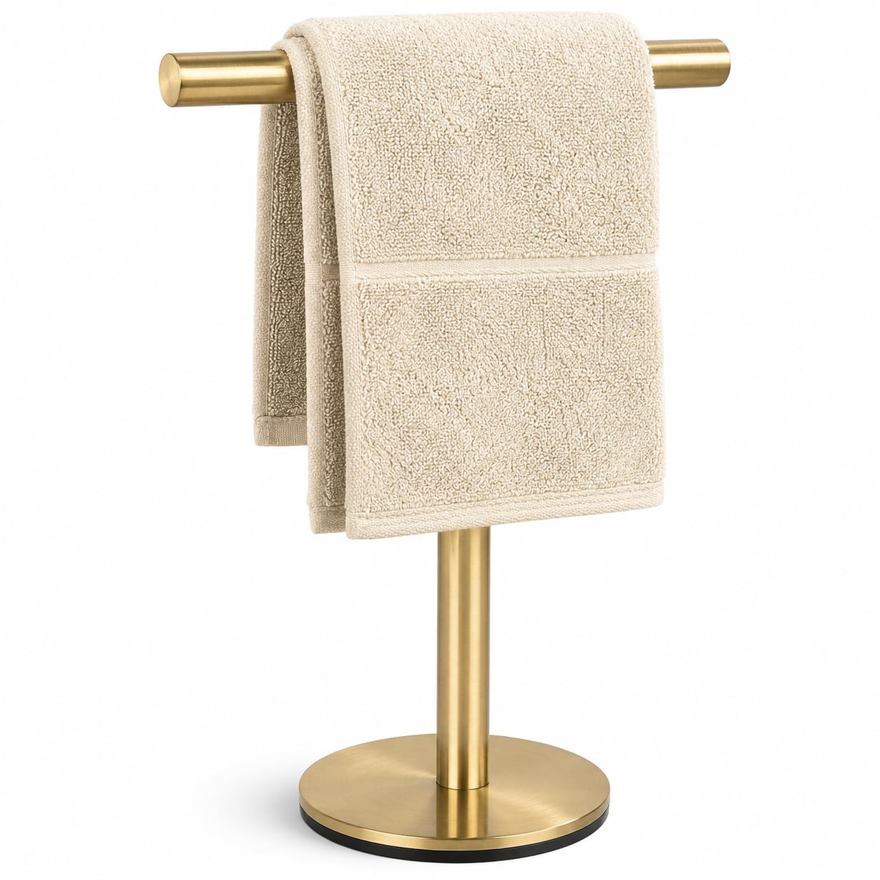 Bluebyrne Gold Bath Hand Towel Holder Standing, T-Shape Towel Bar Rack Stand, Sus304 Stainless Steel Brushed Finish,Tower Bar For Bathroom Kitchen Vanity Countertop (