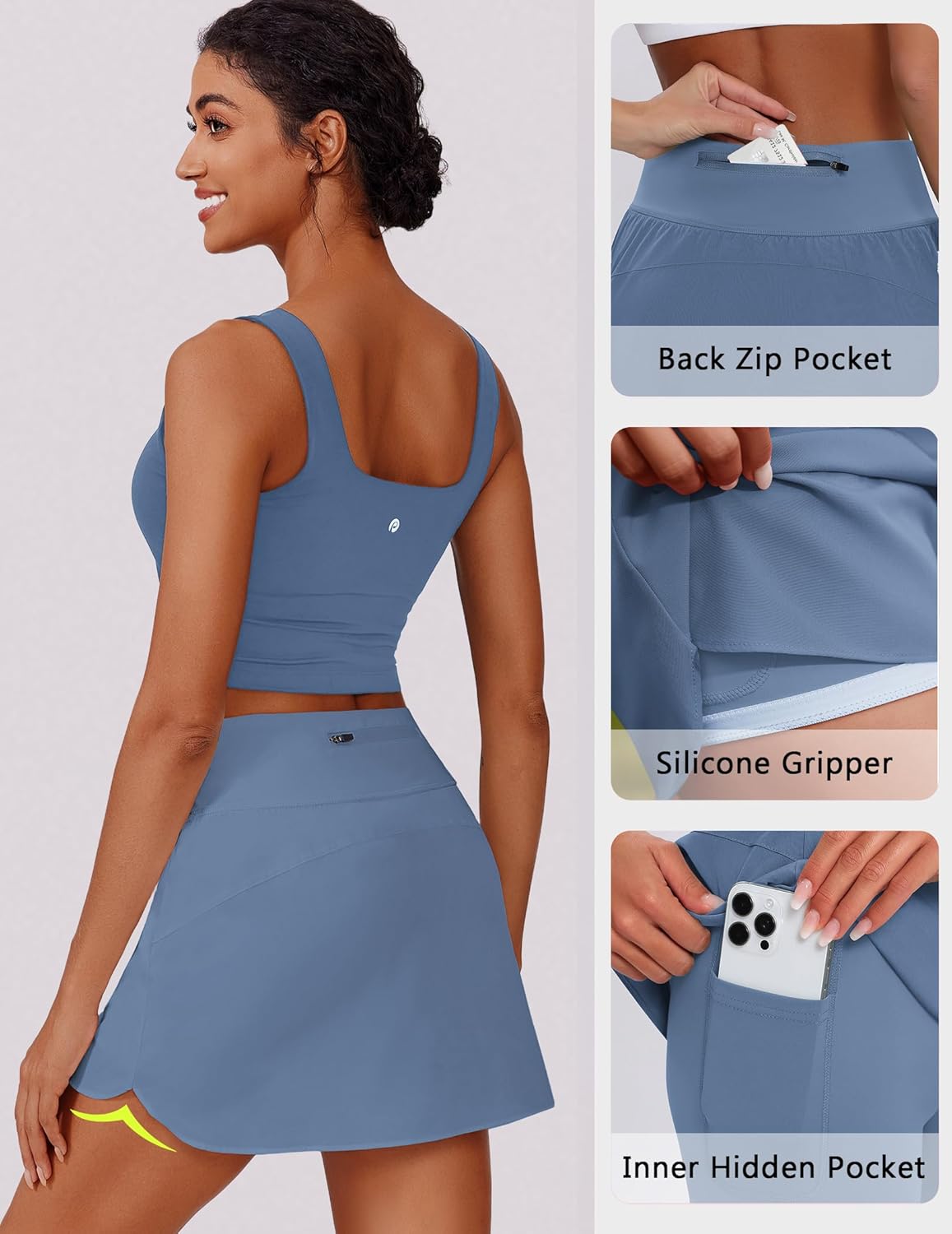 PINSPARK Dolphin Golf Skorts for Woman High Waisted Athletic Skort with Zipper Pockets A Line Casual Pickleball Tennis Skirts - Image 4