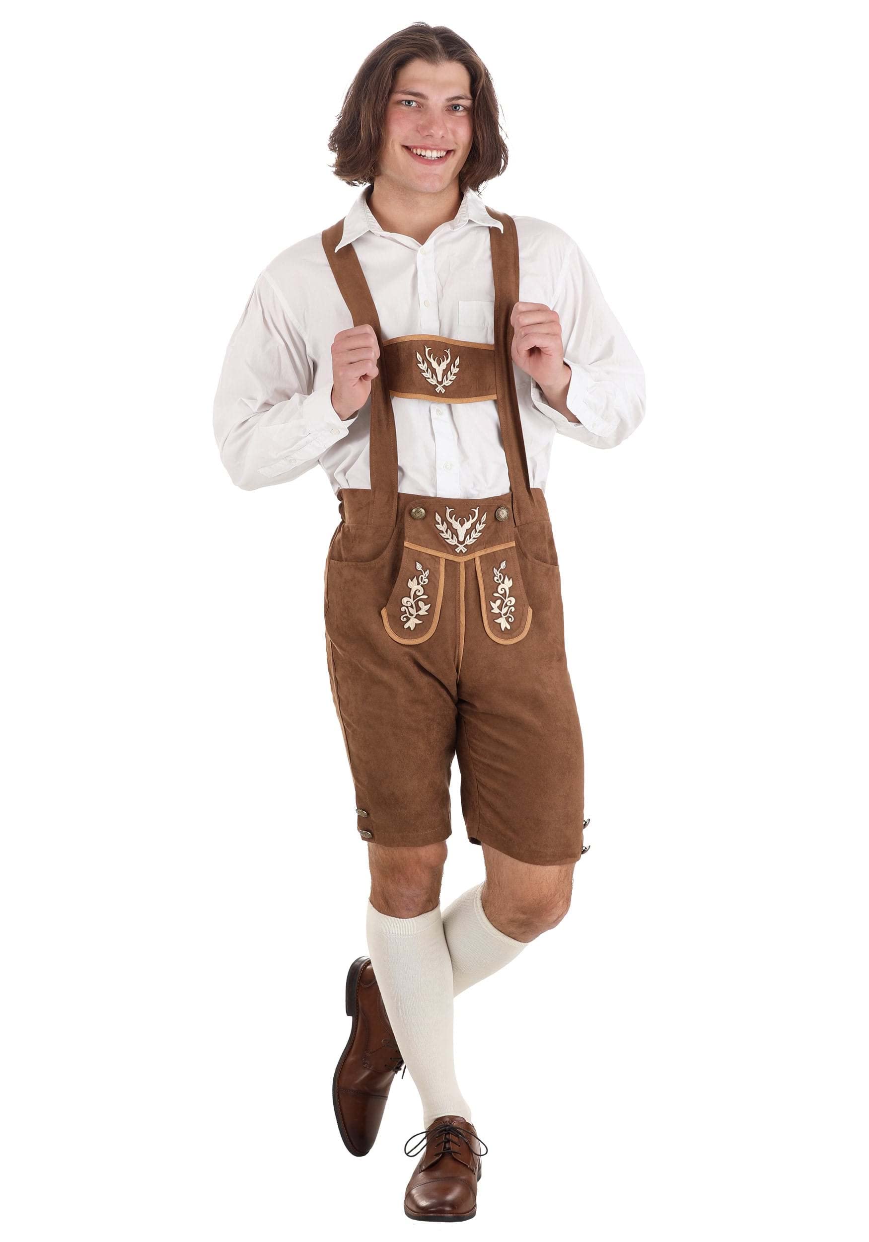 Fun CostumesMen's Oktoberfest Lederhosen Costume | Adult Traditional German Brown Bavarian Party Shorts with Suspenders for Fests