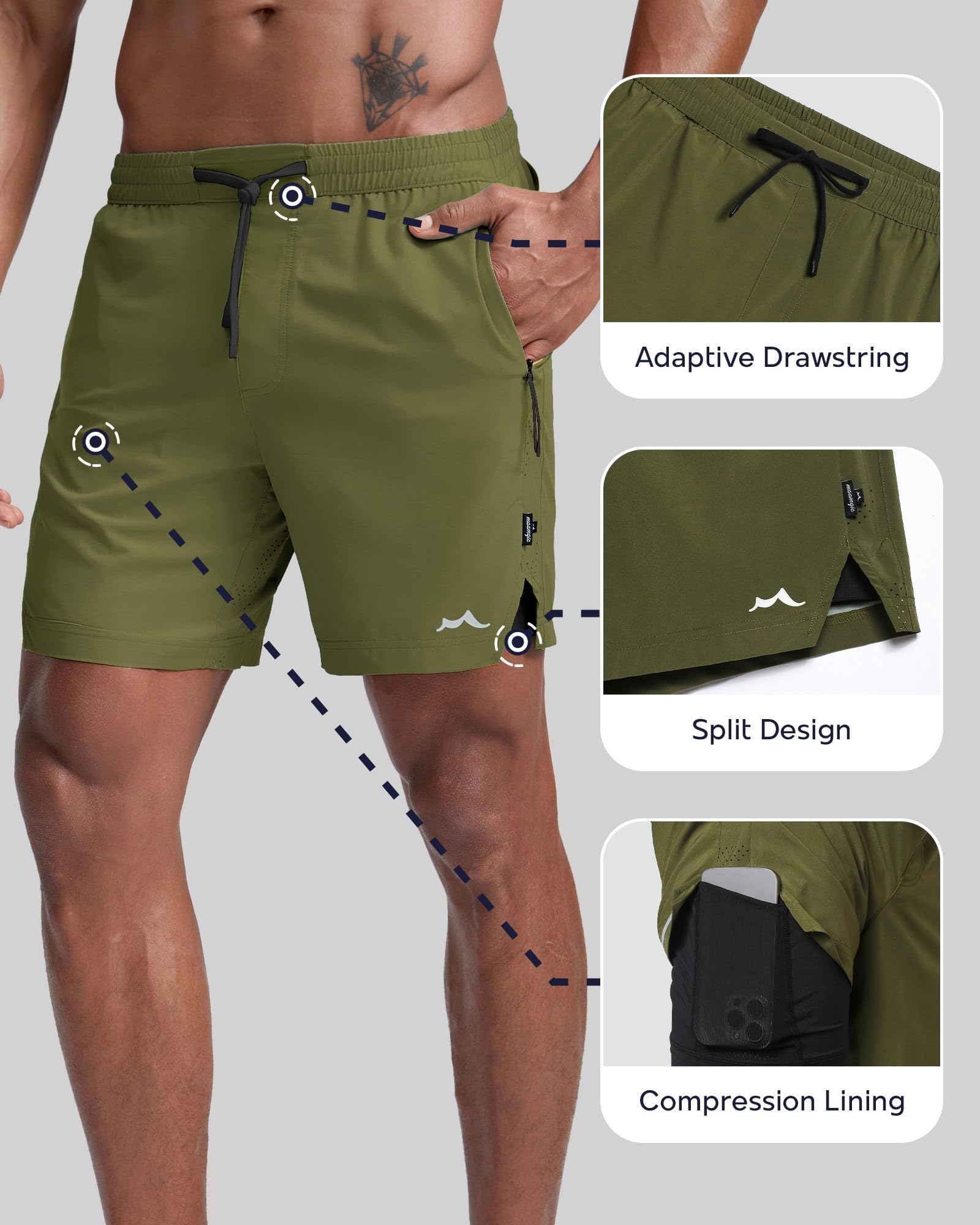 maamgic Pantalones cortos deportivos para correr para hombre con forro, pantalones cortos de entrenamiento ultraligeros de 7 pulgadas
