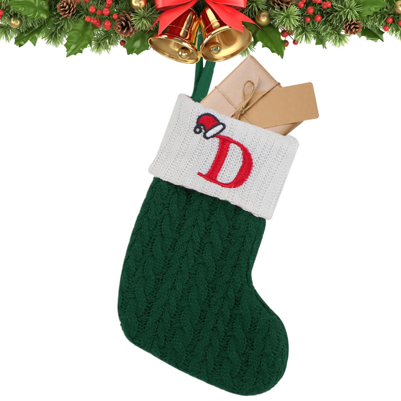 Fireplace Christmas Stockings - Embroidered Ornament Christmas Tree Stockings,Green White Color Seasonal Decorative Stockings Candy Bag for Wall, Door