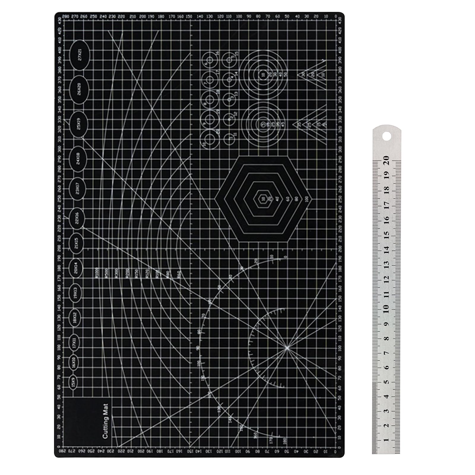 Cutting Mat Set A3 Double-Sided Crafting Mat 3mm Thick Cutting Board with Steel Ruler 3-Layer Self Healing Cutting Board