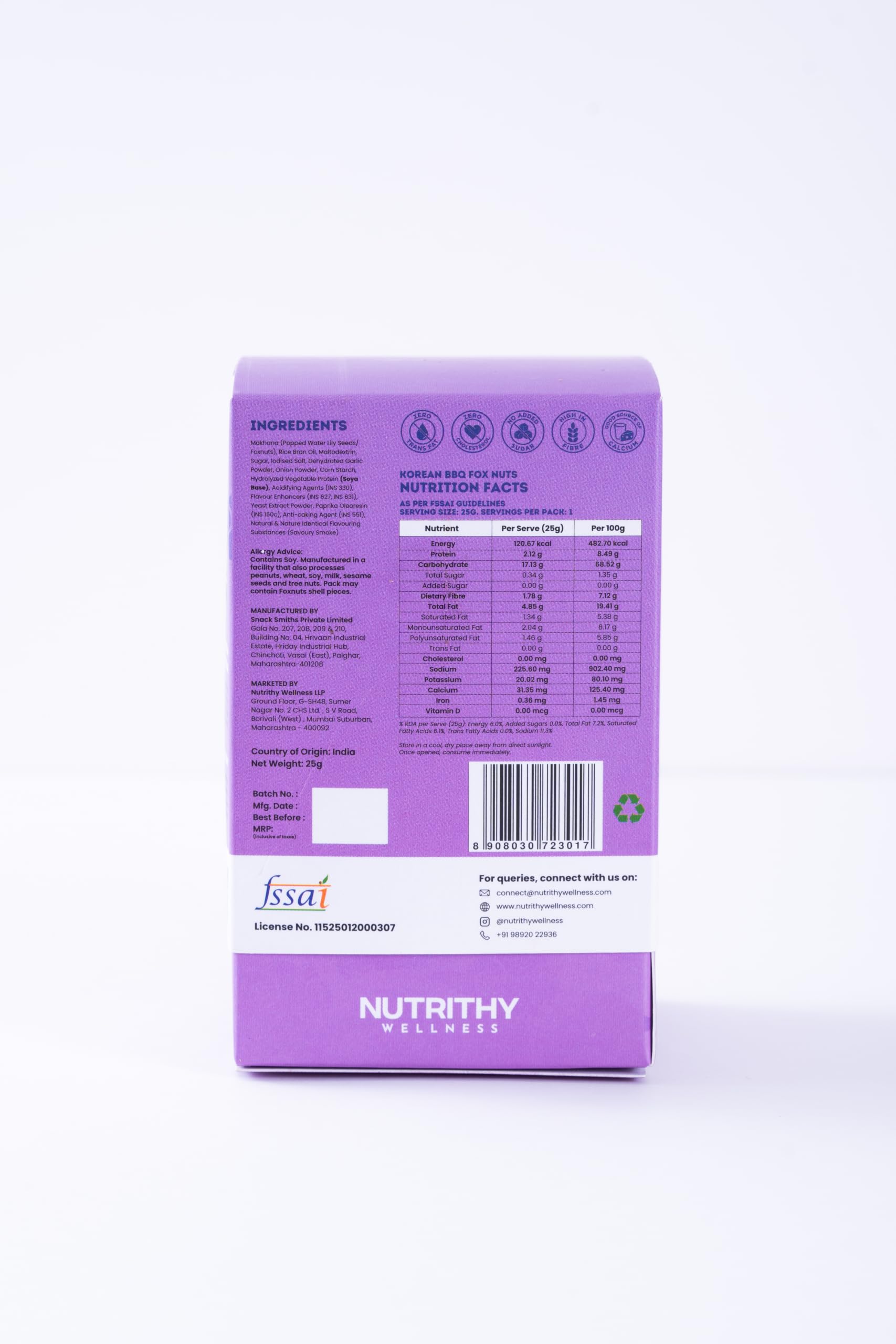 Nutrithy Wellness Korean BBQ Makhana (Fox Nuts) | Roasted Lotus Seeds Snack | High Fibre | Zero Trans Fat | No Added Sugar | Crunchy Korean Style Snack | 25g x 2 Pack 1
