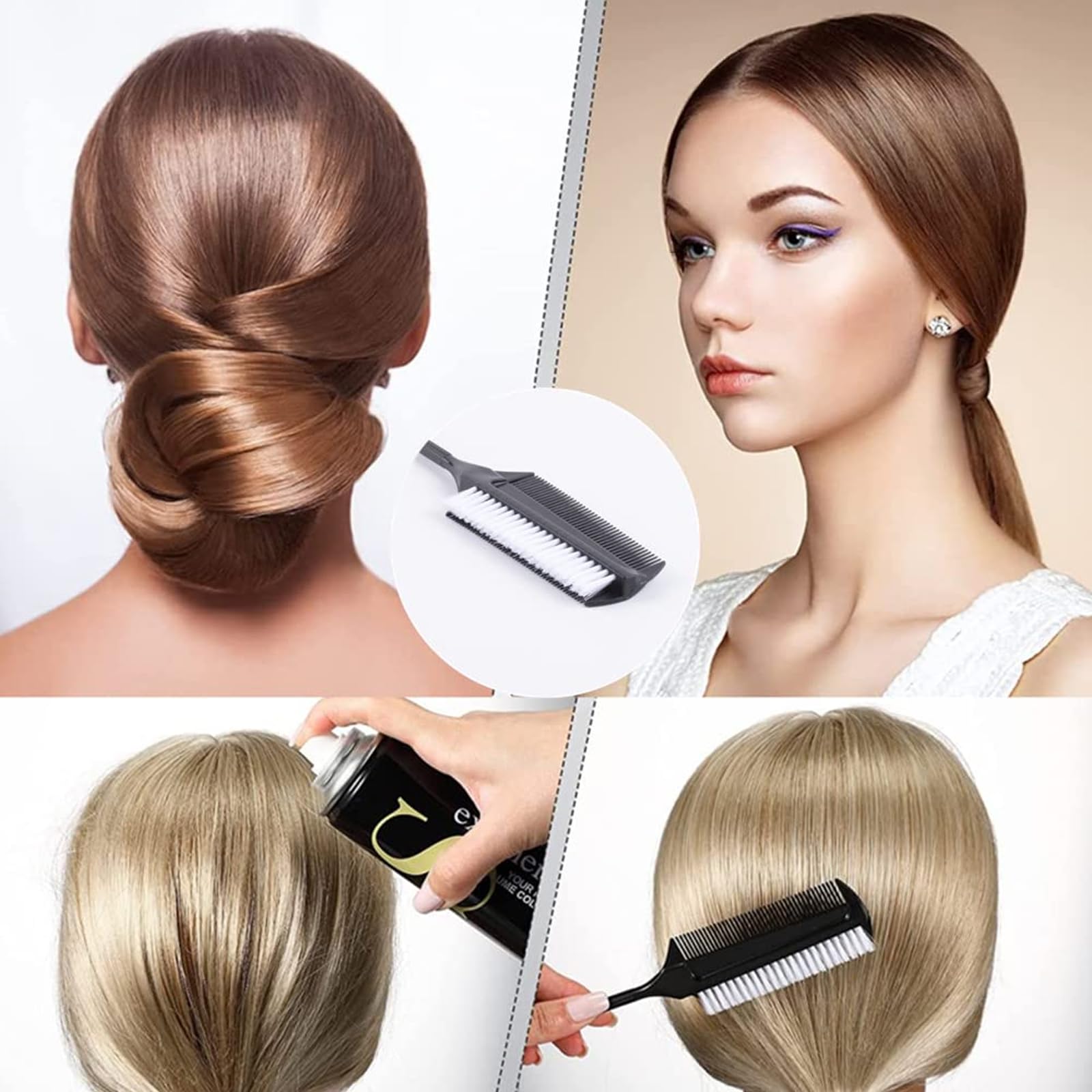 Glättungsbürste Für Pferdeschwänze, Multifunktionaler Haarkamm, Doppelseitiger Kantenkamm, Ergonomischer Haarfärbekamm, Professionelle Haarfärbewerkzeuge (Schwarz Und Grau)