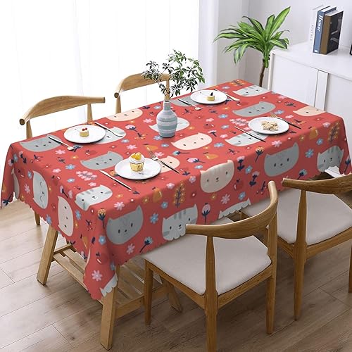 Aimeryup Cute Red Cat Table Cloth Rectangle Table,Waterproof Tablecloth Rectangle Table Cloth Tablecloths for 6 Foot Rectangle Tables manteles de