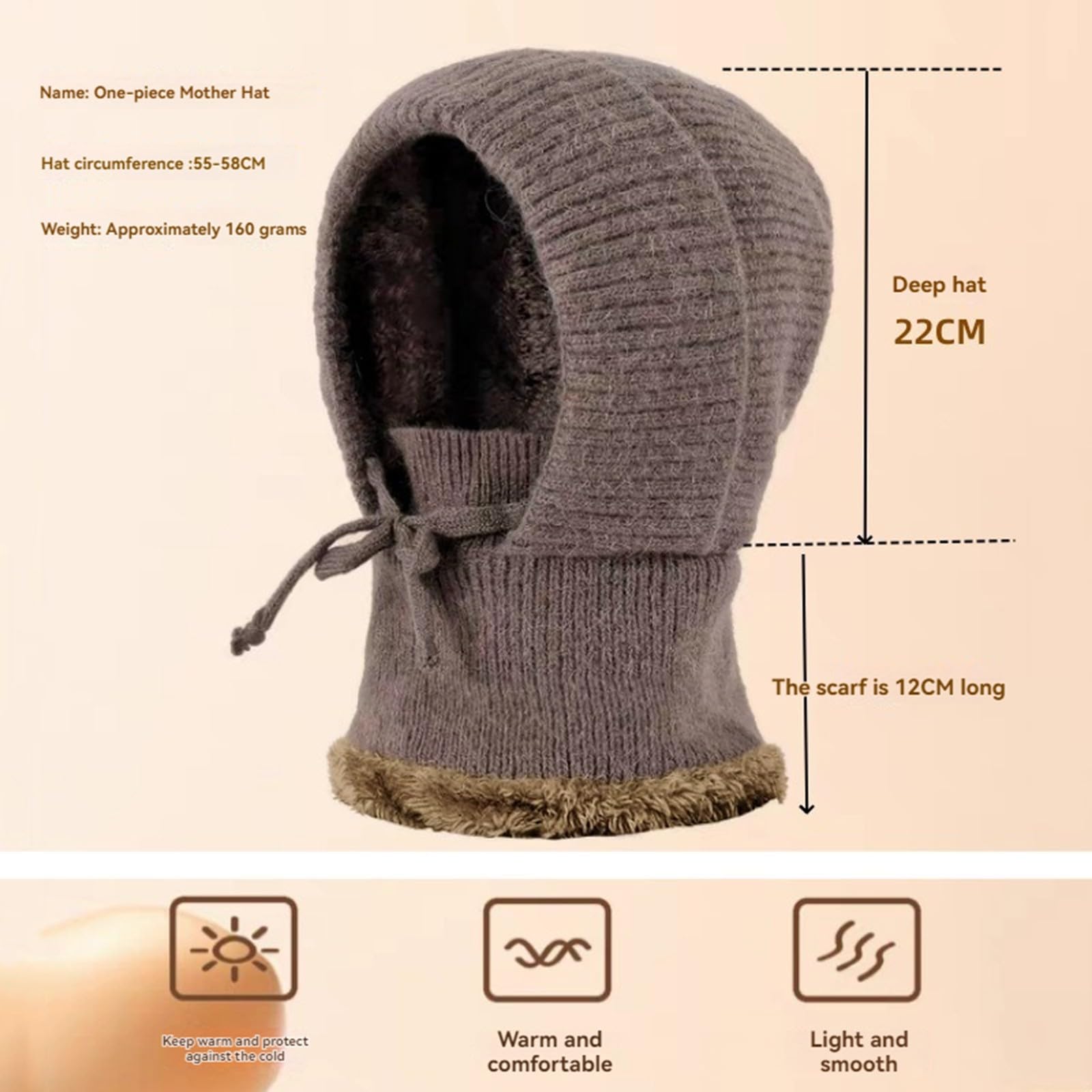 Générique Bonnet Tricot Femme d'hiver, Cagoule 3 en 1 avec Écharpe à Capuche, Chapeaux Hiver Chauds et Élastiques en Laine pour Femmes, Cagoule Balaclava Masque Thermique pour Ski, Cyclisme Outdoor
