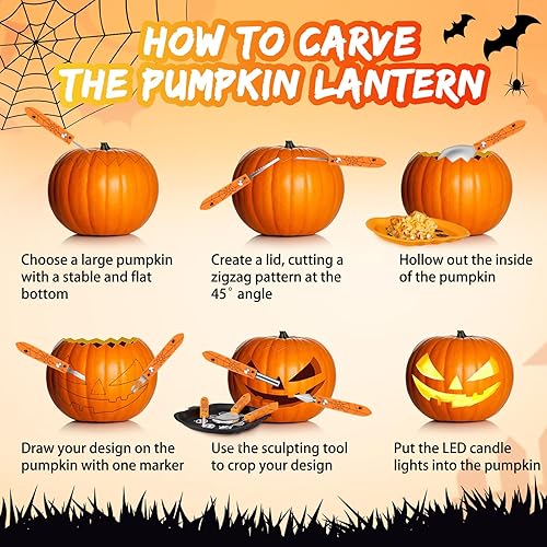 Miniatura 6 de Kit de tallado de calabaza de Halloween, juego de herramientas profesionales de tallado de calabaza, herramienta de escultura de acero inoxidable