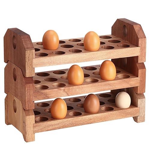 Patelai 3 Tier 54-hole Wooden Egg Holder Countertop Stackable Egg
