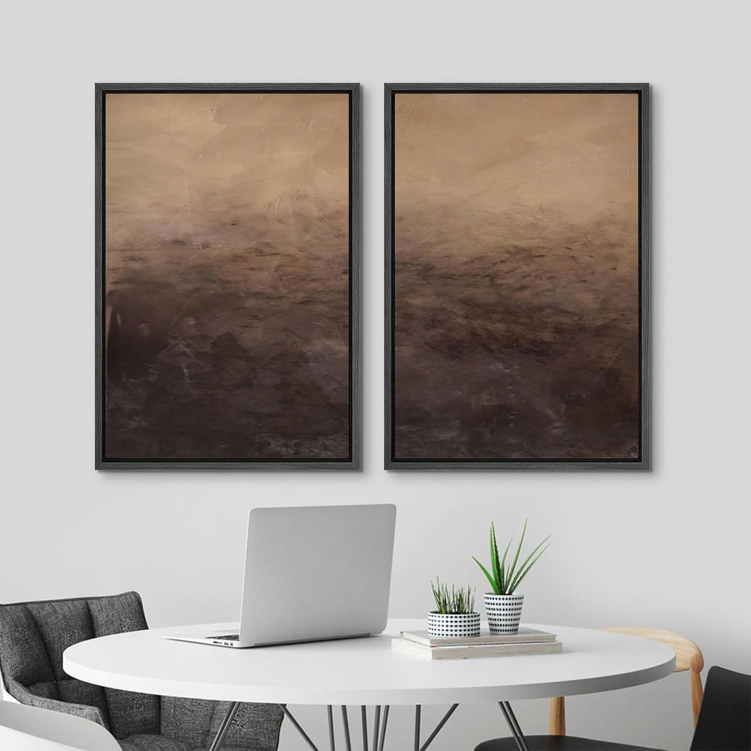 MUDECOR Framed Canvas Print Wall Art Set Abstract Brown Gradient Illustrations Modern Art Decorative Bohemian Calm/Zen for Living Room, Bedroom, Office - 24"x36"x2 Black
