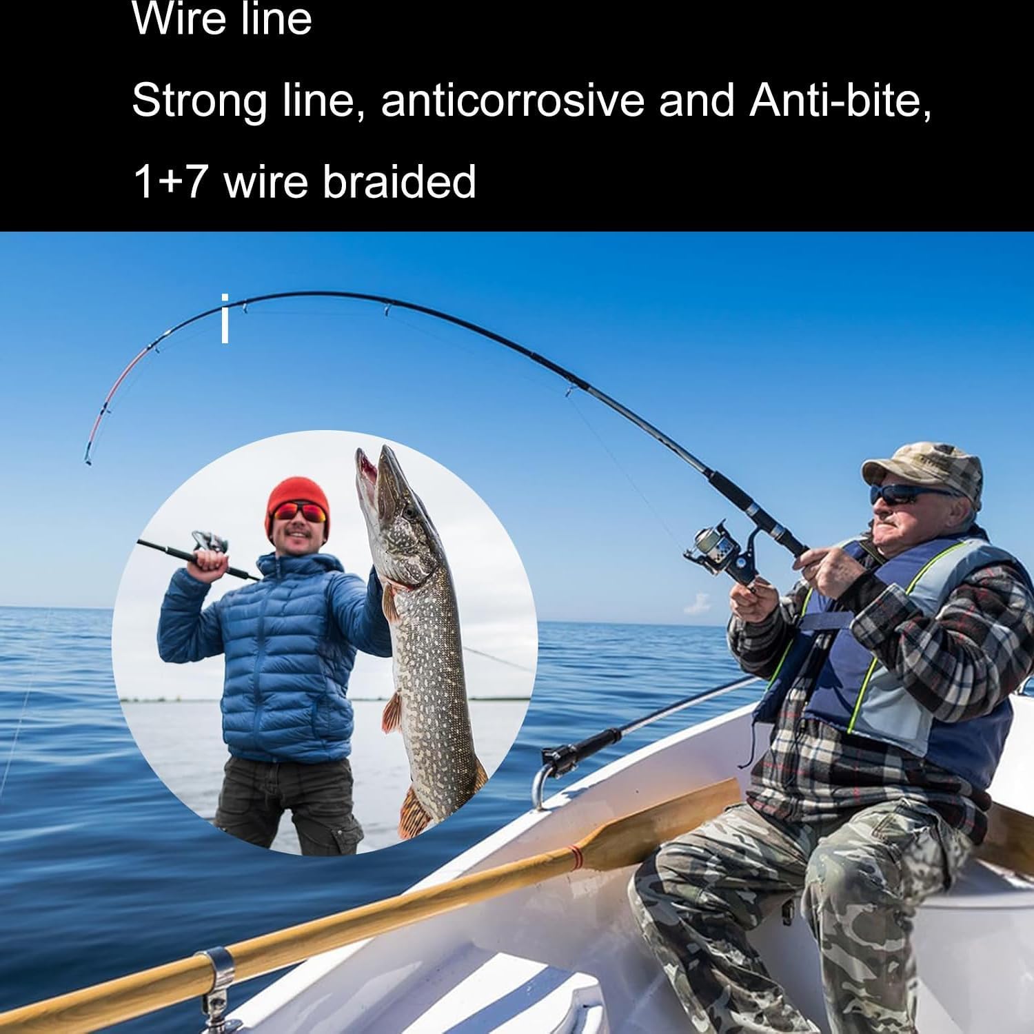 KIMHOME Anzuelos de pesca verdes de 20 cm con líder (prueba de 50 libras), paquete de 20 alambres resistentes a las mordeduras, acero al carbono resistente a la corrosión, afilados para lucio, peces — view 3