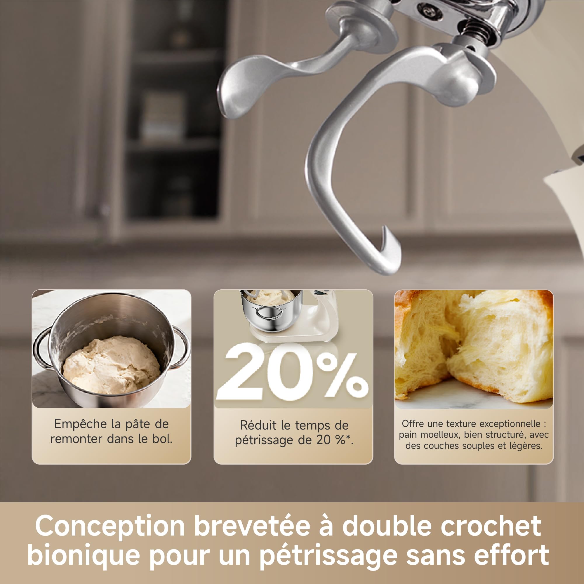DREAME BioKnead Robot Pâtissier, 12 vitesses précises | double crochet bionique breveté, moteur DC 800 W, bol 6 L, corps tout métal, écran numérique, accessoires inclus