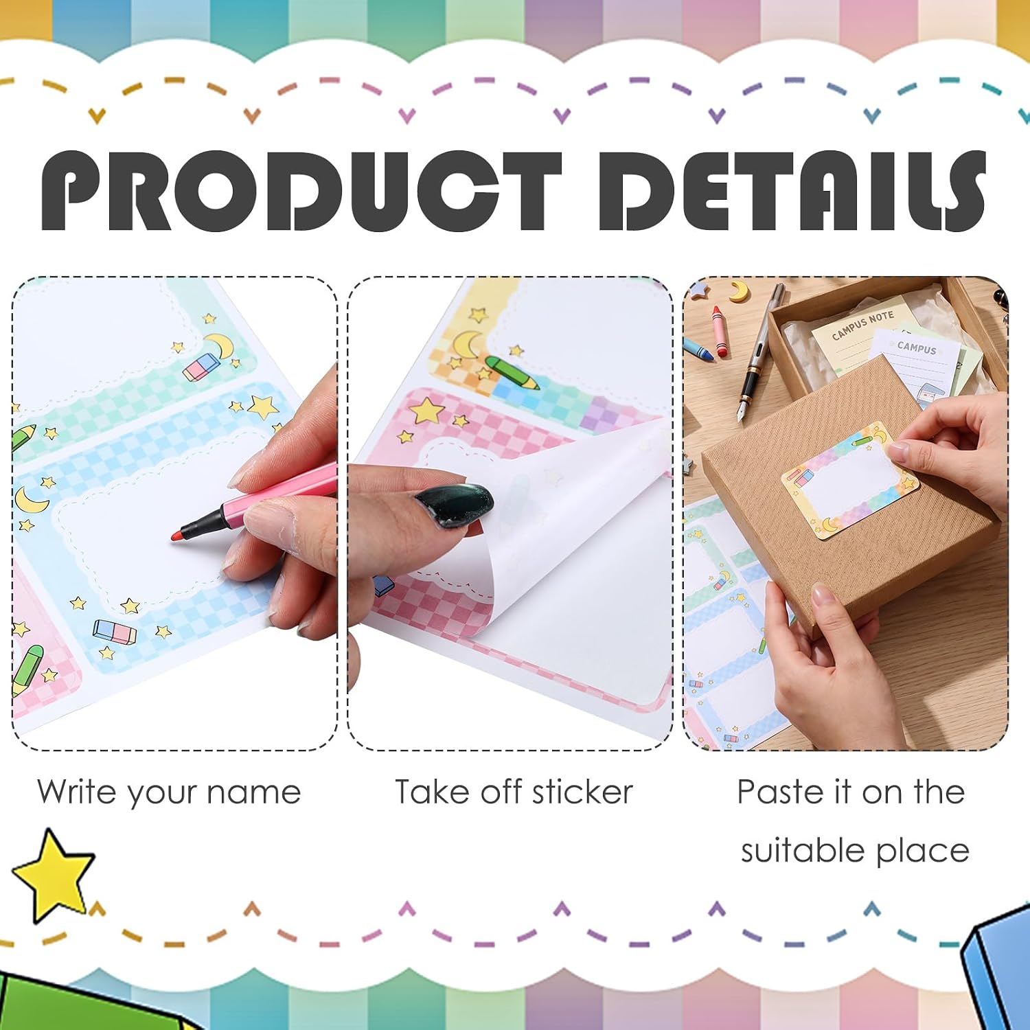 100 Pcs Self Adhesive Name Tags Sticker Pastel Checkerboard Nametags Labels for Classroom Desk Nameplate Stickers Decor 1st-3rd Grade Kindergarten Preschool Must Haves Teacher Supplies image 3