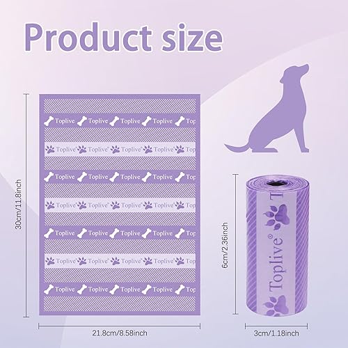 Miniatura 6 de Toplive Bolsas de excremento de perro, bolsas de basura para mascotas, extra gruesas, fuertes, a prueba de fugas, 8 rollos (120 bolsas), colores