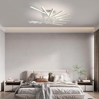 LED Ceiling Light Modern Dimmable Ceiling Lights Decorative Ceiling Lights Multi-Head Ceiling Lamp with Remote Control Suitable for Living Room Bedroom Dining Room Kitchen 9 Light Strips White [Energy Class F]