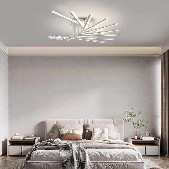 LED Ceiling Light Modern Dimmable Ceiling Lights Decorative Ceiling Lights Multi-Head Ceiling Lamp with Remote Control Suitable for Living Room Bedroom Dining Room Kitchen 9 Light Strips White [Energy Class F]