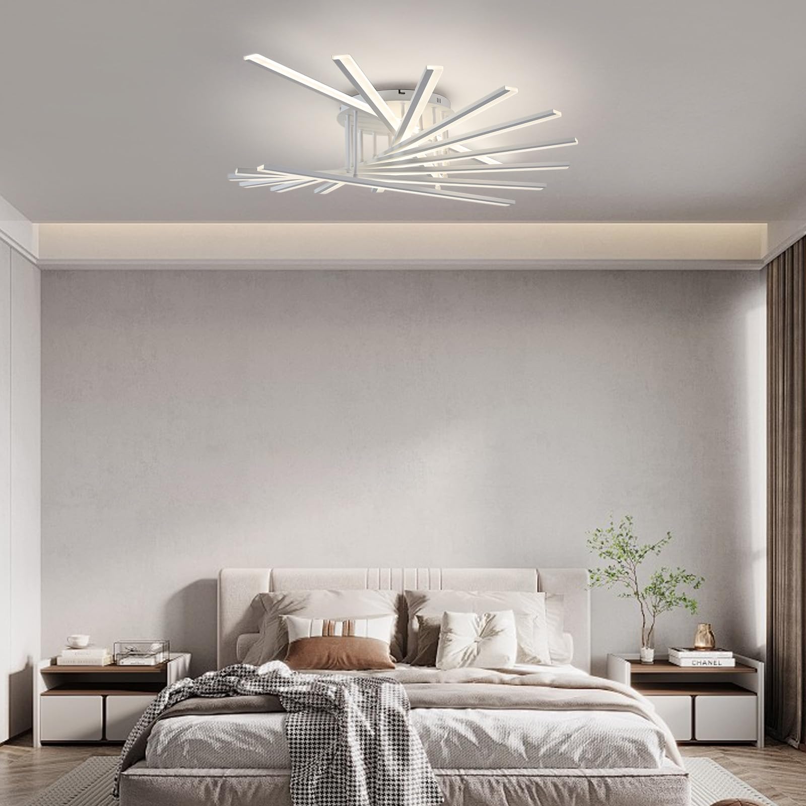 LED Deckenleuchte Moderne Dimmbare Deckenleuchten Dekorative Deckenlampen Mehrkopf Deckenlampe mit Fernbedienung Geeignet für Wohnzimmer Schlafzimmer Esszimmer Küche 9Lichtleisten Weiß