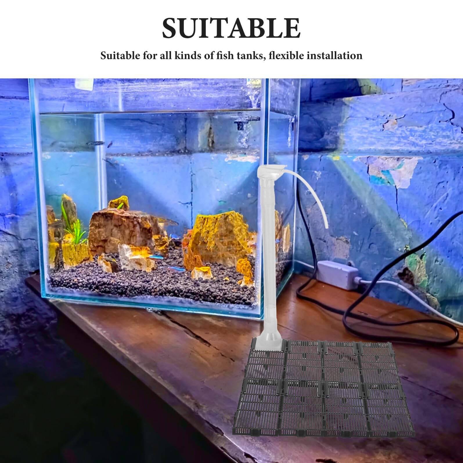 GALPADA Sistema de Filtración para Acuario Placa Plástica de Filtrado y Tubo de Aire Negro, Compatible Animales Acuáticos