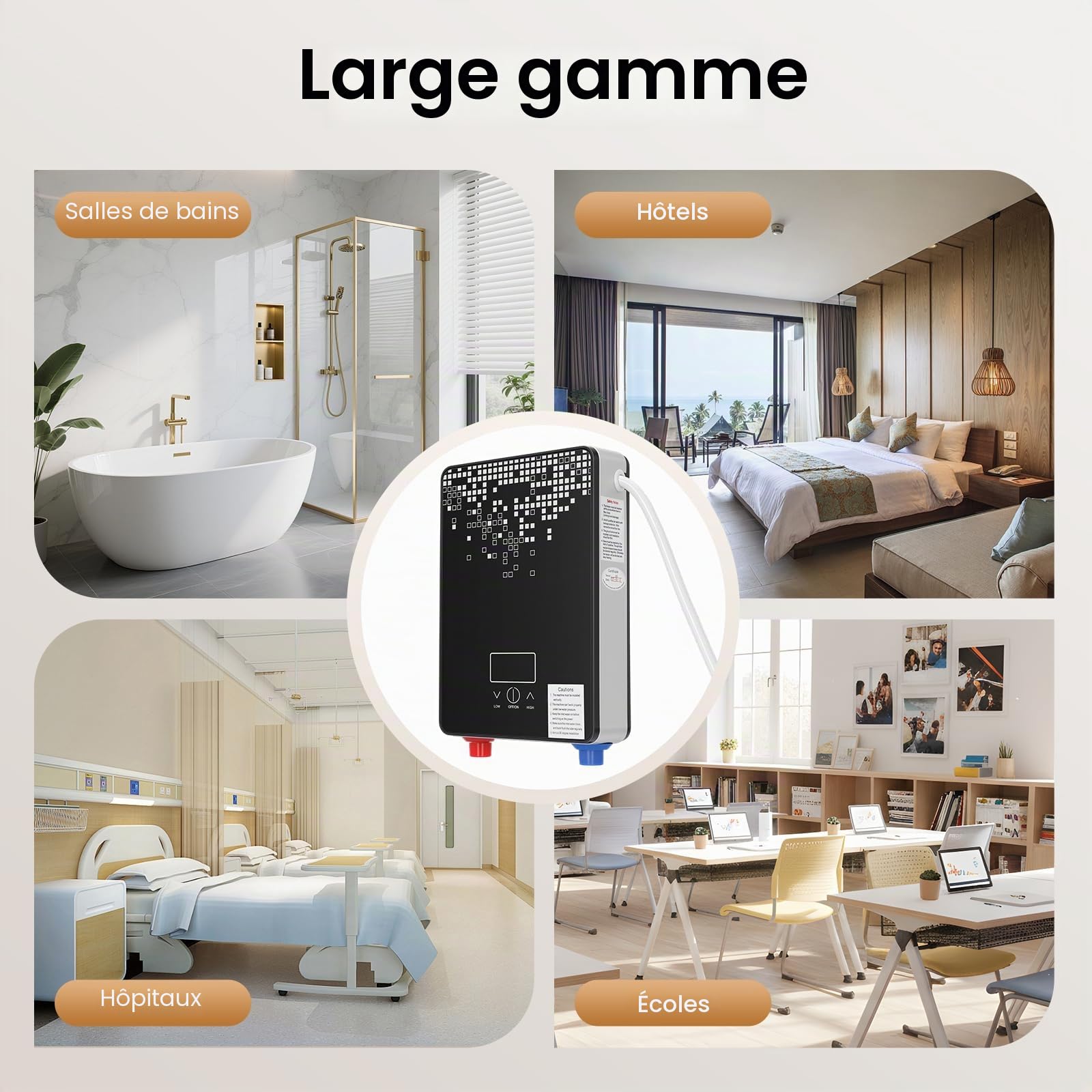 Chauffe-eau électrique 6500 W, chauffe-eau électrique avec écran LED, température réglable, température réglable, étanche IPX24, chauffe-eau, avec douchette à main, pour salle de bain et douche