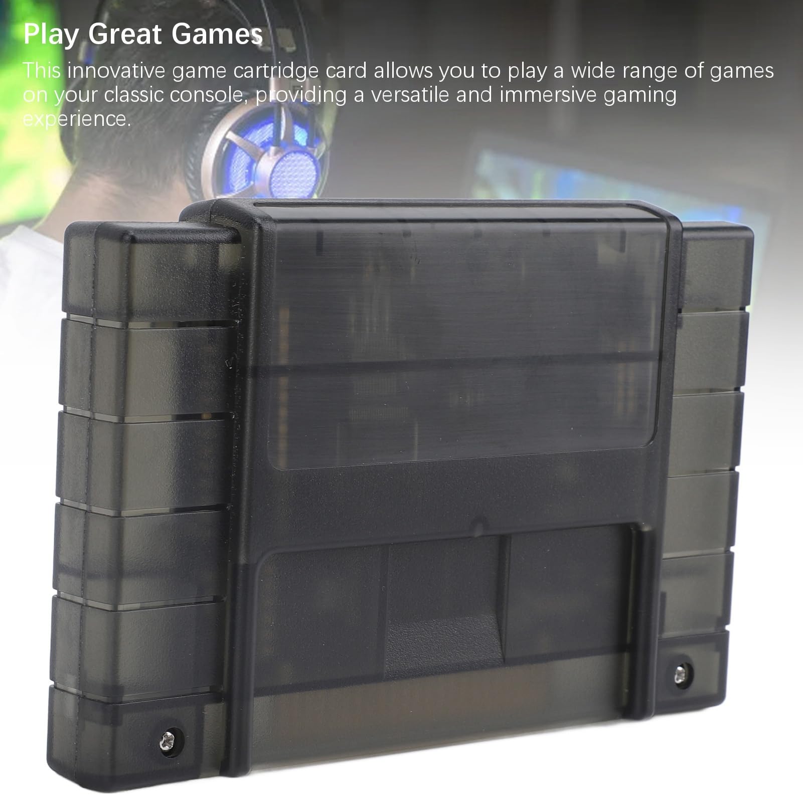 Cartucho de juegos 3000 en 1 V1.0 con tarjeta de memoria de 8 GB para consola SNES, cartucho multijuego compatible con FAT16 y FAT32, función de guardado automático para (Negro transparente)