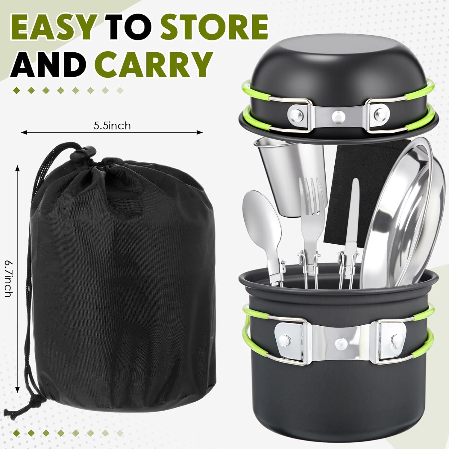 18 Pcs Camping Cookware Mess Kit, Lightweight Pot Pan Mini Stove 2 Set Stainless Steel Cups Plates Forks Knives Spoons Backpacking Cooking Set for Camping, Hiking, Backpacking and Picnic