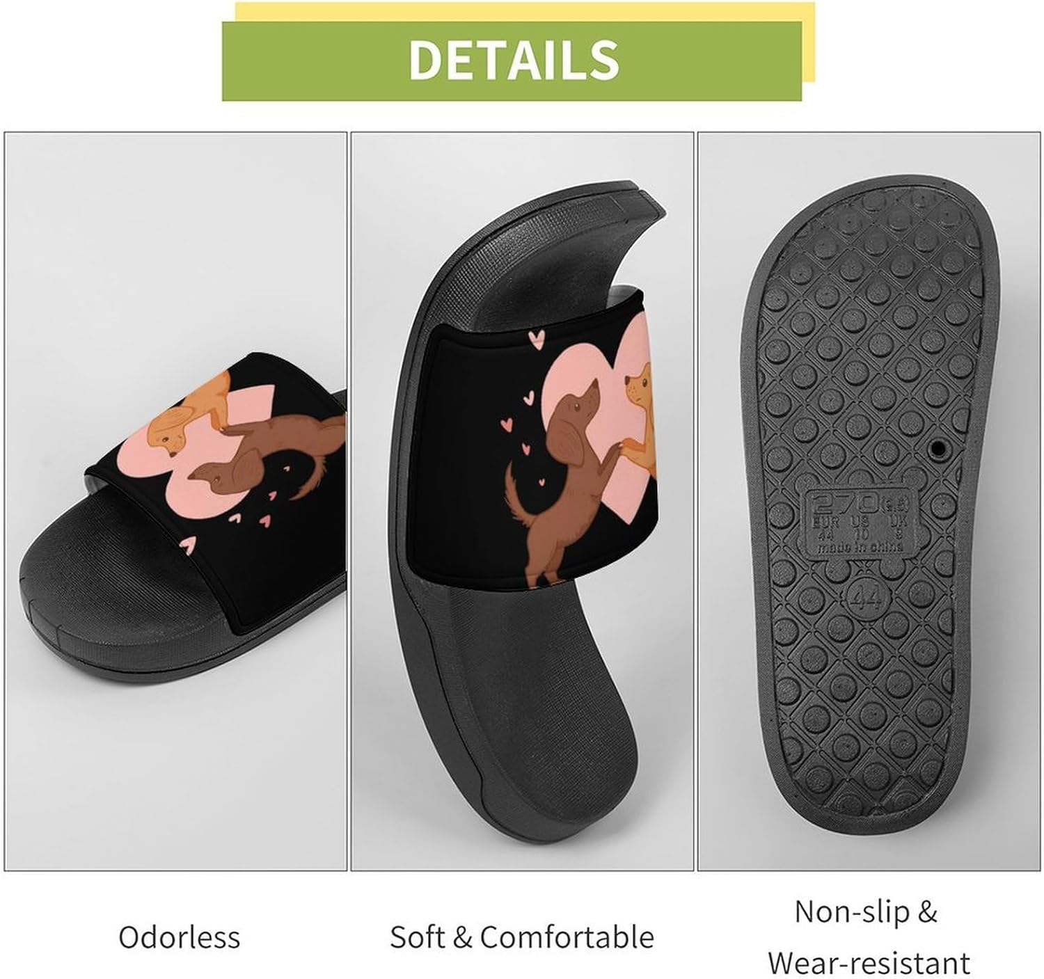 Dachshund Dogs Dancing in Love Men's Slippers Casual Non-Slip Slide Sandals Beach Bathroom Shower Shoes for Women