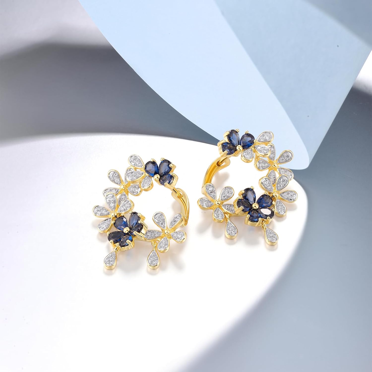 Santuzza 925 Sterling Silver Gemstone Flower Dangle Studs Earrings for Women - Image 3