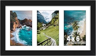 DUENPY 8x14 Collage Picture Frame Displays Three 4x6 inch Photos Black | Wall Mount Display, Horizontal & Vertical, 8x14 (Without Mat) Photo Frame, Premium MDF 