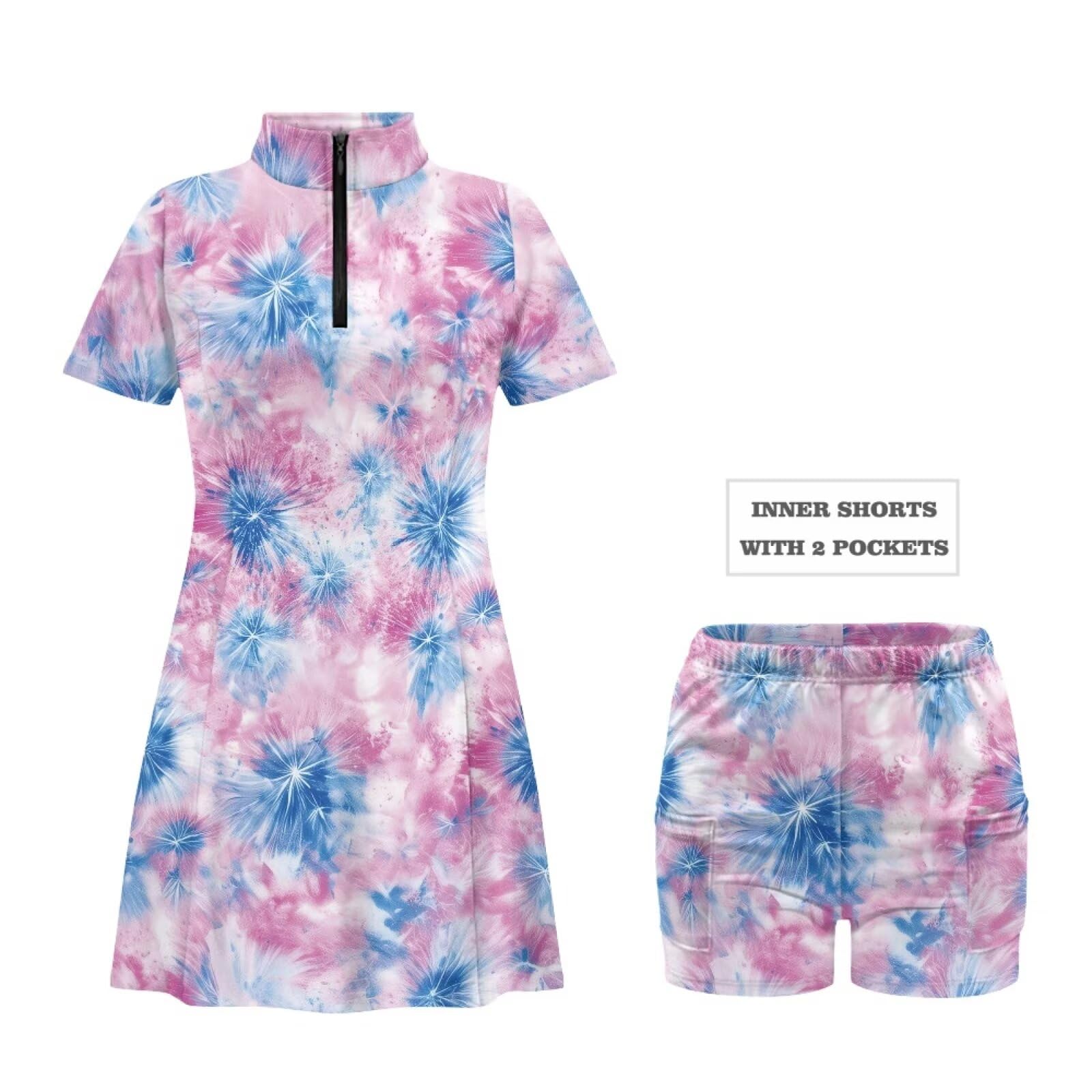 chaqlin Vestito da tennis da donna con pantaloncini, abito da tennis con risvolto da donna, skort sportivo, atletico, corsa, abiti estivi per le donne