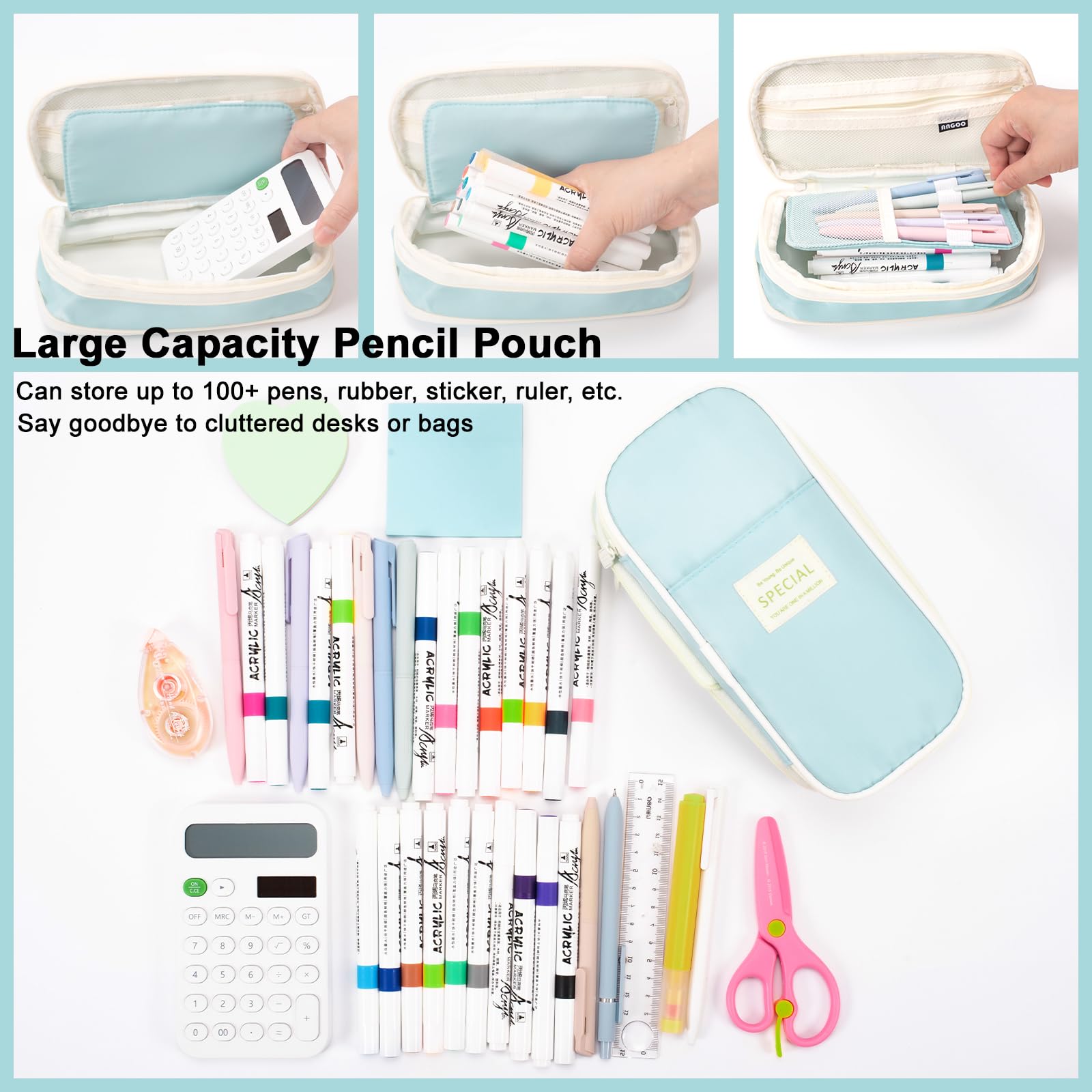 Vinuwu Pencil Pouch, Large Capacity Pencil Case with Zip - Image 3