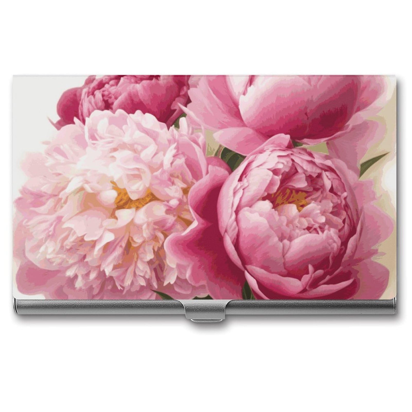 JTREHY Peony Flowers Blossom Business Card Case Convenient to Carry Business Card Dispenser Durable Not Prone to Wear And Tear Business Card Holder for Men & Women