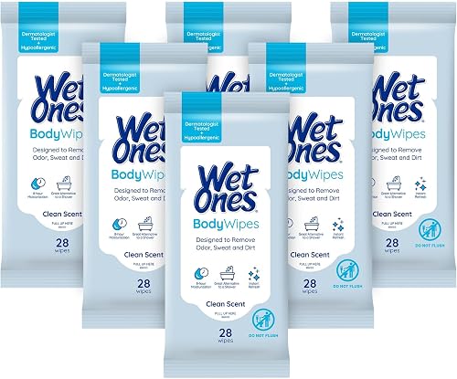 Wet Ones Body Wipes, Clean Scent Body Cleansing Wipes, Travel Size Wipes, 28ct (6 pack)