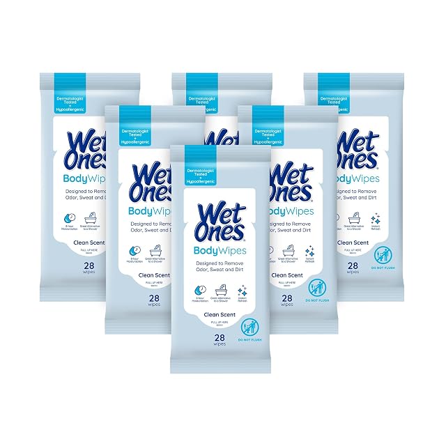 Wet Ones Body Wipes Clean Scent 28 Count 6 Pack
