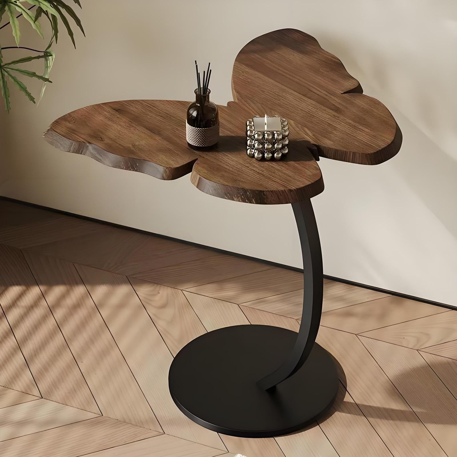 Mesa de centro pequeña moderna tipo C metálica para dormitorio y salón funcional