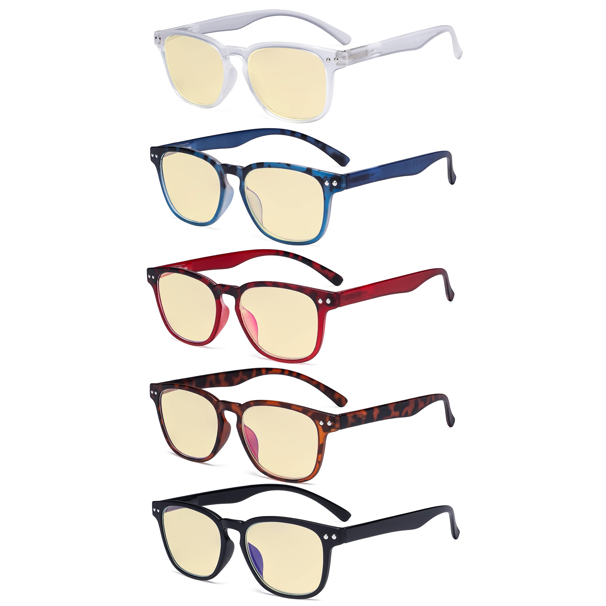 Eyekepper 5 Pack Fashion Design Blue Light Blocking Readers for Women Computer Reading Glasses Yellow Tinted +2.00