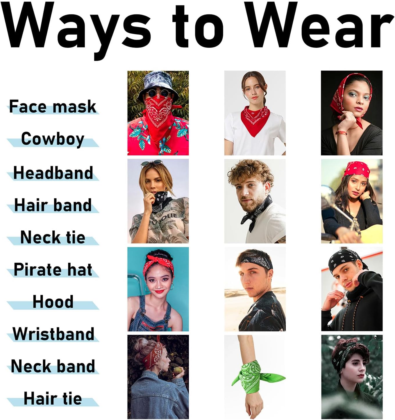 Falari 12 Pack Bandanas Multipurpose Cotton Novelty Paisley Bandana Headband for Cowboy Men Women 22 x 22 - Image 5