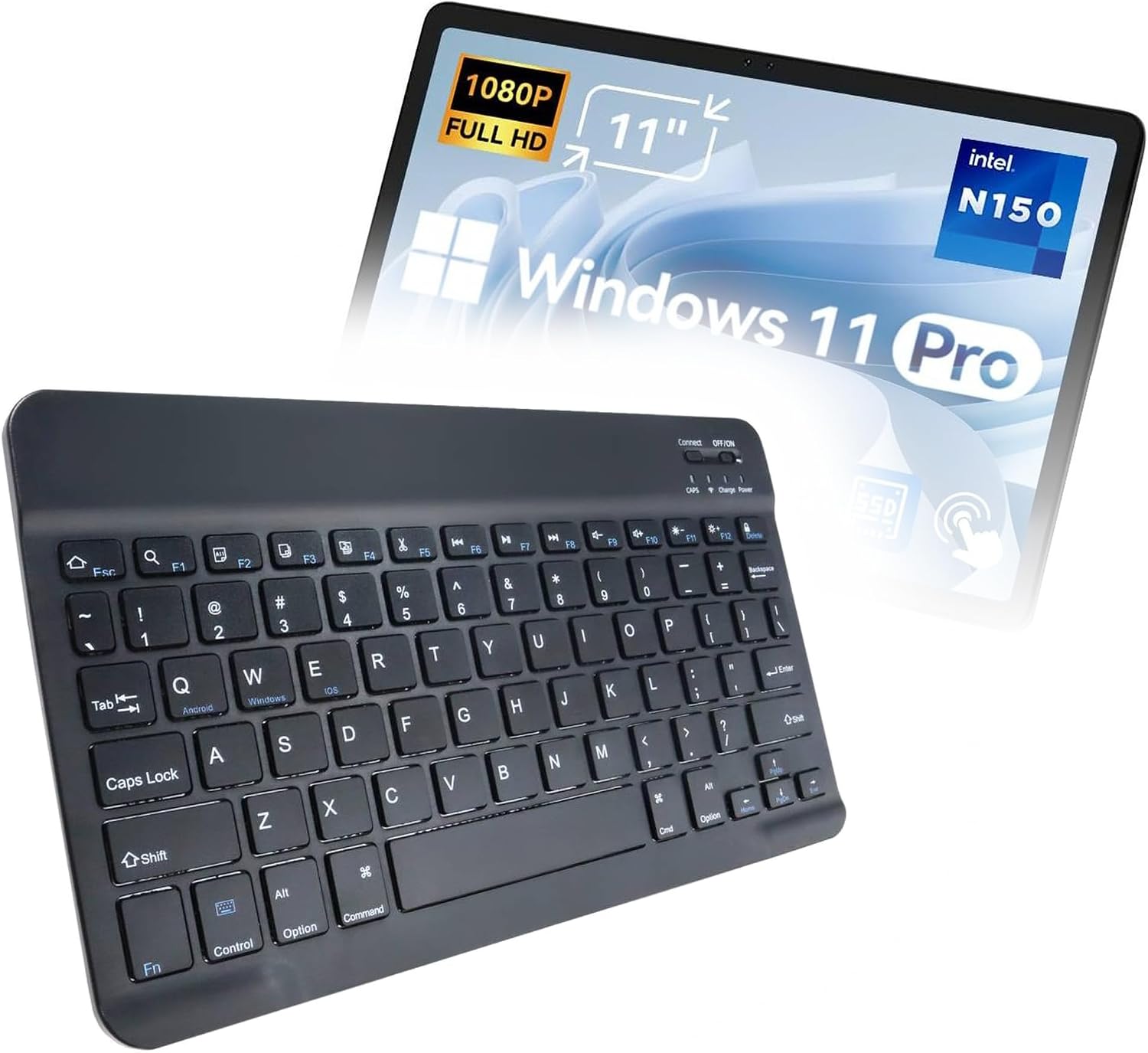 BoxWave Keyboard Compatible with BNCF N150 NewBook 11 (11 in) - SlimKeys Bluetooth Keyboard, Portable Thin with Chiclet-Style Keys - Jet Black