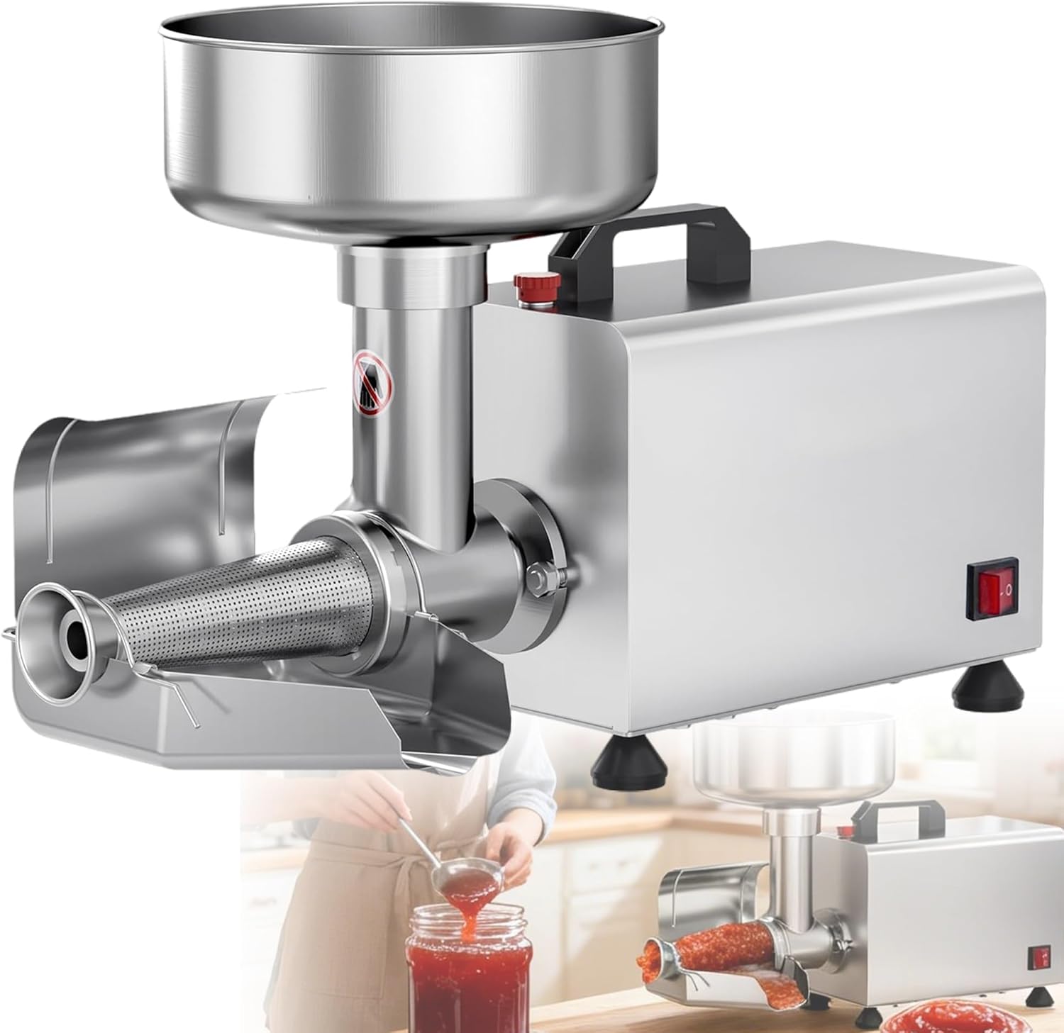 450W Home tomato sauce maker, Commercial Tomato Milling Machine, 200-330 Lbs/H, 8.5in Large Funnel, Food Grade Stainless Steel, For Ketchup, Strawberry Jam,Blueberry Jam