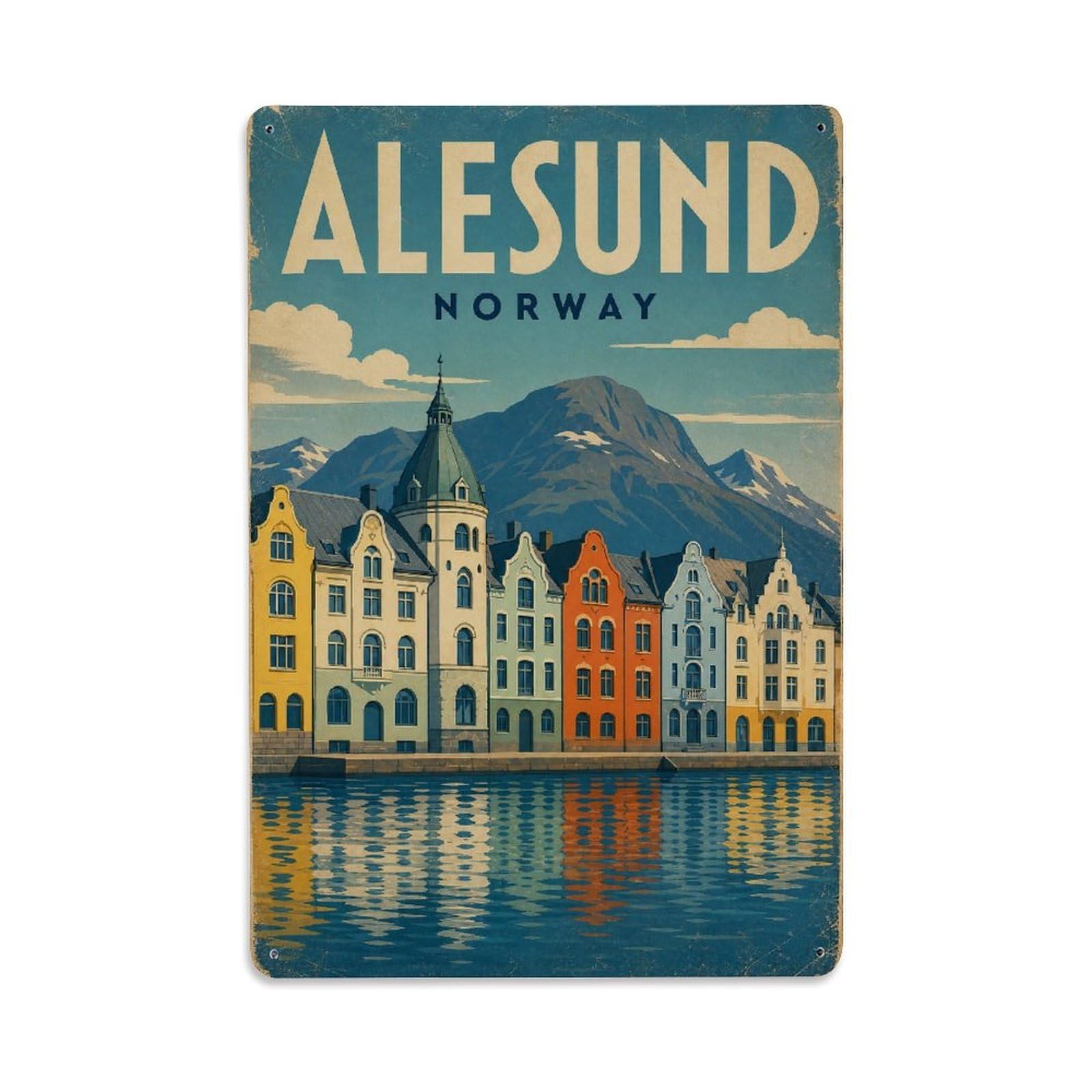 Travel Vintage Norway Alesund Metal Tin Sign