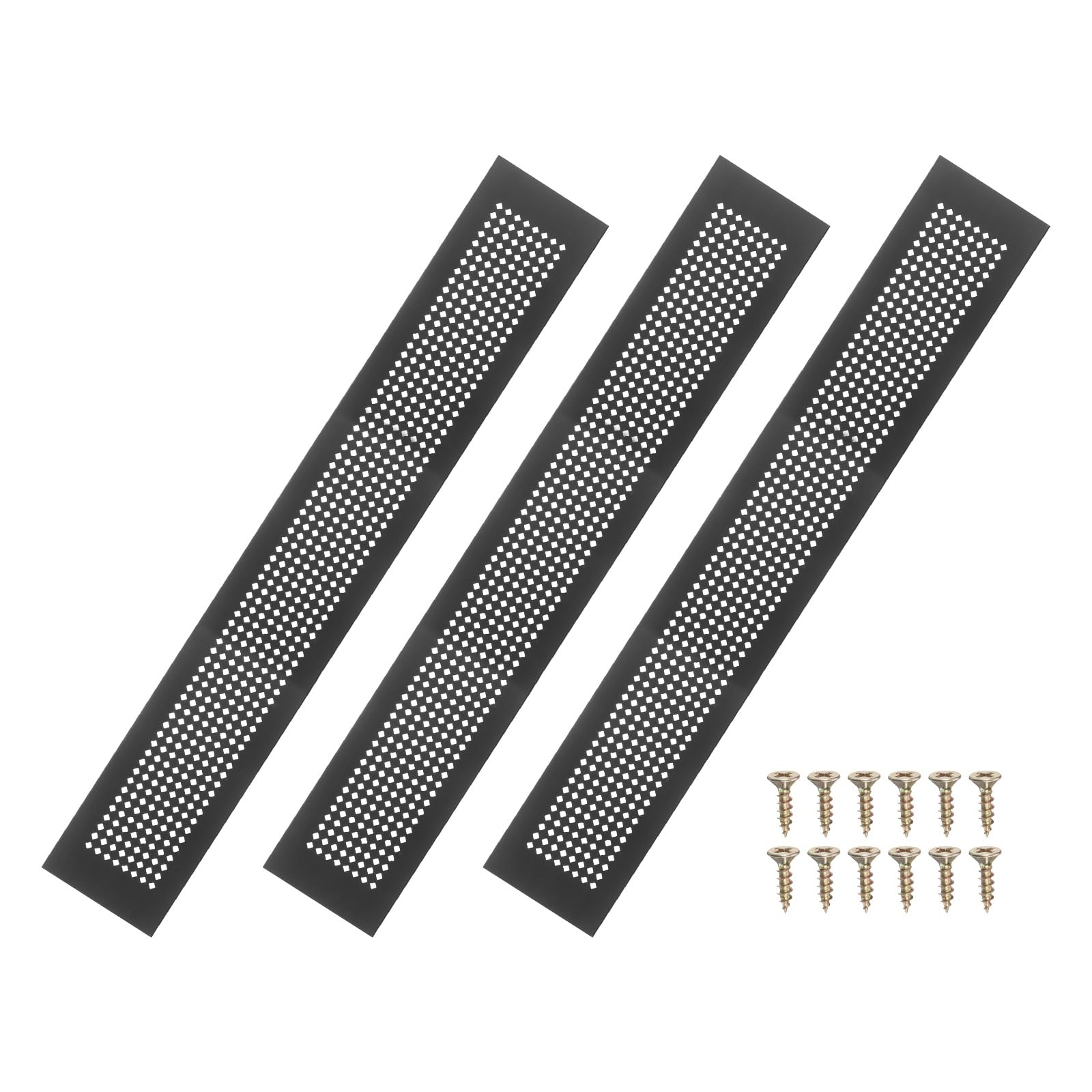 PATIKIL 24 x 3 Inch Door Air Vent Cover, 3 Pcs Aluminum Grille Ventilation Cover Louvered Diamond Hole with Mounting Screws for Cabinet Wardrobe Ceiling Door, Black