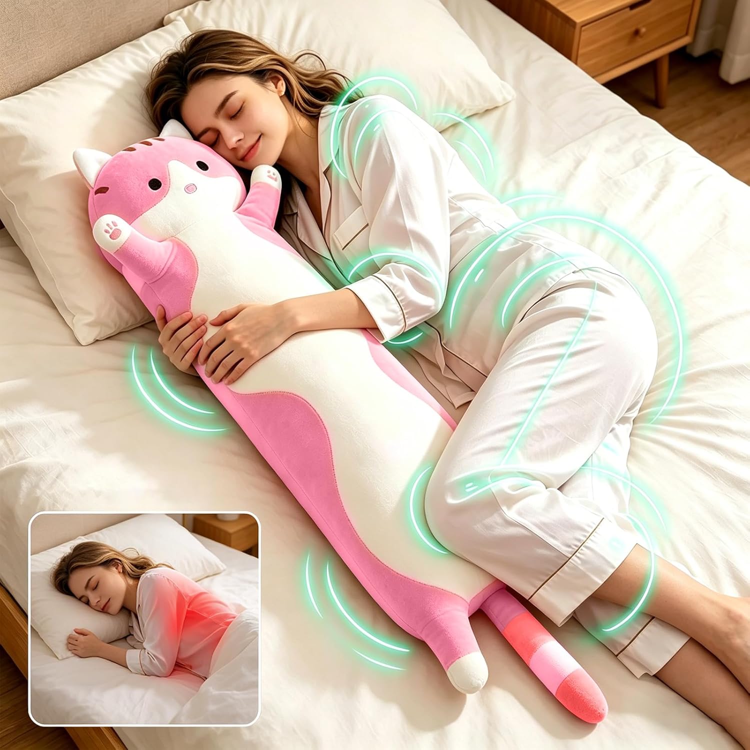 shangman Lovely Plush Cat Doll Cute Cartoon Soft Stuffed Kitten, Long Throw Sleeping Pillow, Toy Gift for Kids Girlfriend Multiple Size (Pink,90cm/35.4in)