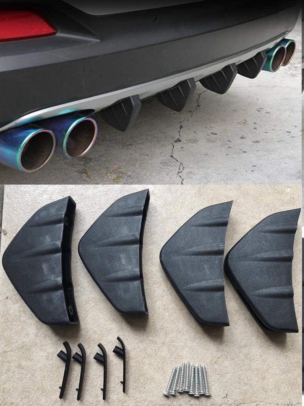 4pc Universal Car Rear Bumper Diffuser Molding Shark Fin Spoiler Protector Cover