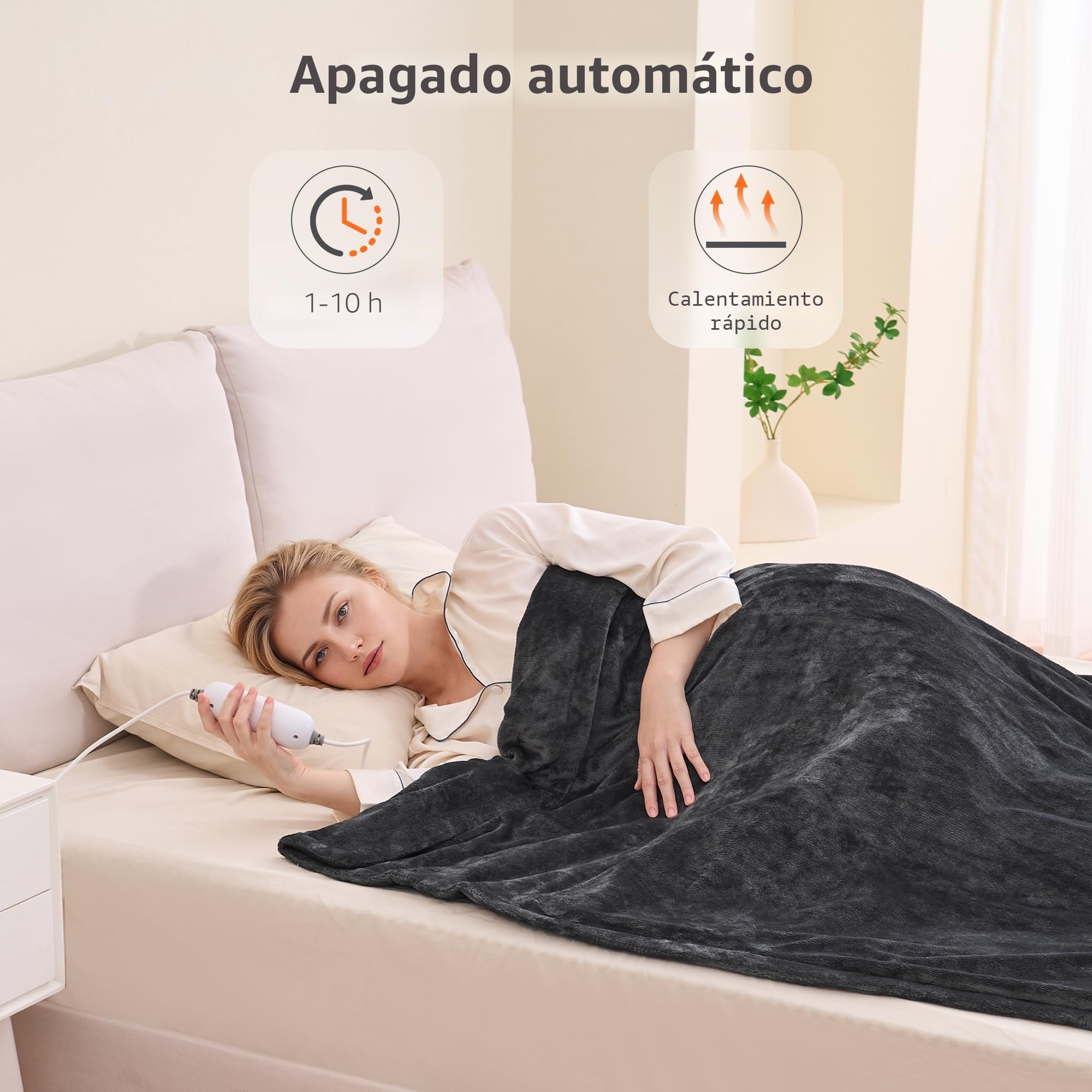Manta Eléctrica Grande de Franela Doble Cara 150x200 cm - Calefacción Rápida, 4 Niveles de Calor, Apagado Automático de Seguridad (10h), Envoltura Cómoda para Cama y Sofá - Regalo de Invierno