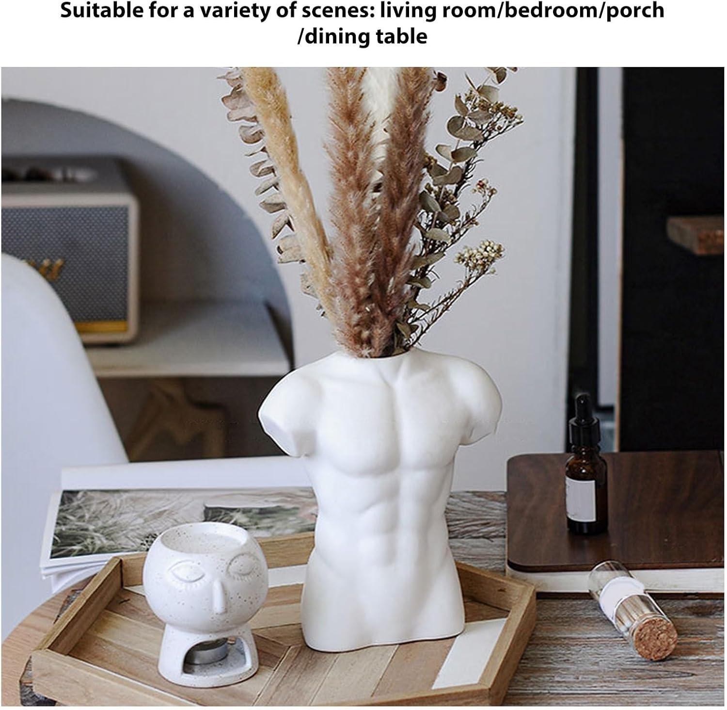 Male Body Vase, White Ceramic Male Form Body Flower Vases, Home Decor Body Vase, Man Statue Bust Art Vase, Modern White Vase Planter Pots for Office Home Indoor Decoration