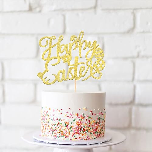 Miniatura 6 de Rsstarxi 1 paquete de decoración de pastel Happy Easte, orejas de conejo con purpurina dorada, decoración de huevos de Pascua, para conejito,