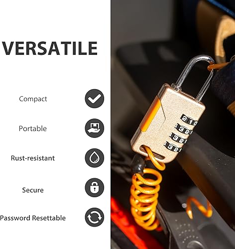 Miniatura 3 de Candado de esquí, cerradura de combinación pequeña con cable retráctil (36 pulgadas), candados combinados para cable para uso en exteriores,