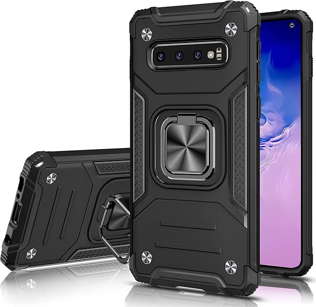 Honeyview ShockProof Case for Samsung Galaxy S10 with Ring Kickstand, Bumper Armour Phone Cover for Samsung Galaxy S10 - Black
