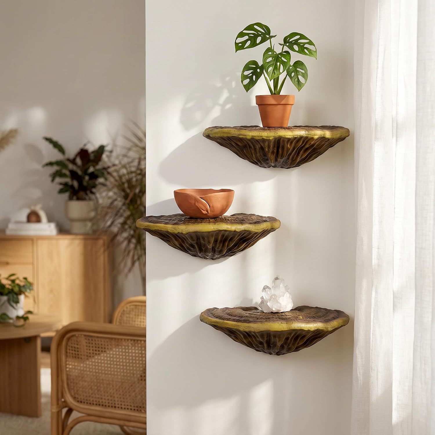 3pcs Cute Mushroom Shelves, Hanging Whimsical Cottage Core Home Wall Decor, Leopard Gecko Tank Accessories (Large) image 2