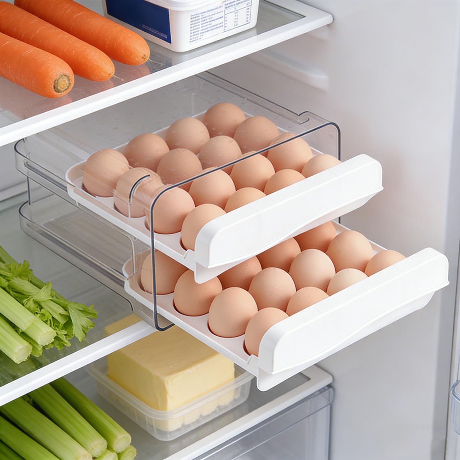 Almacenaje de Huevos para Cajón para almacenar huevos con 32 compartimentos | Cajón organizador de despensa para Encimera, Refrigerador, Cocina, Picnic, Apartamento,